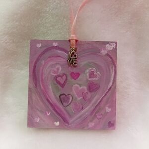 Pink Heart Ornament with Love Charm